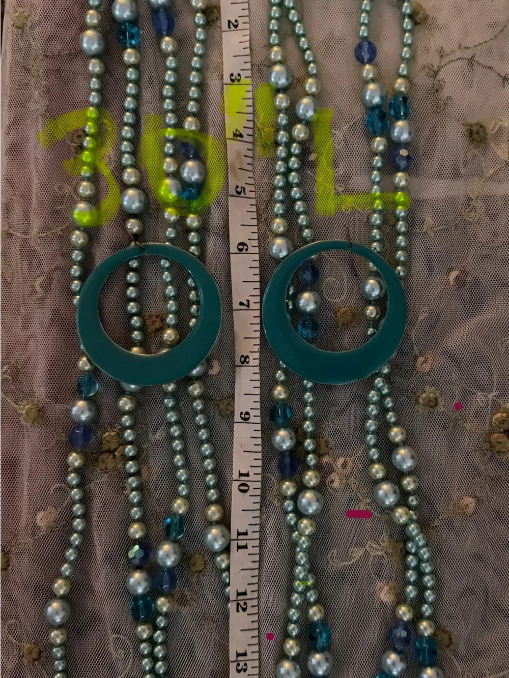 Layered Seafoam and Aqua Pearl Necklace Set with Matching Hoop Earring